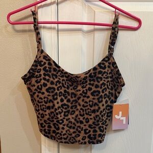 JoyLab Leopard Print Crop Top/Sports Bra in Brown and Black